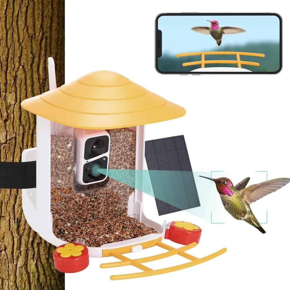 Original Smart Bird Feeder with Camera Solar Powered. High Resolution AI Camera for Beautiful Close-up Shots and a Unique Bird Watching Experience！！！