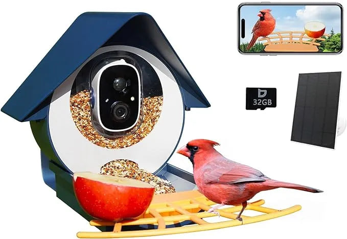 Original Smart Bird Feeder with Camera Solar Powered. High Resolution AI Camera for Beautiful Close-up Shots and a Unique Bird Watching Experience！！！